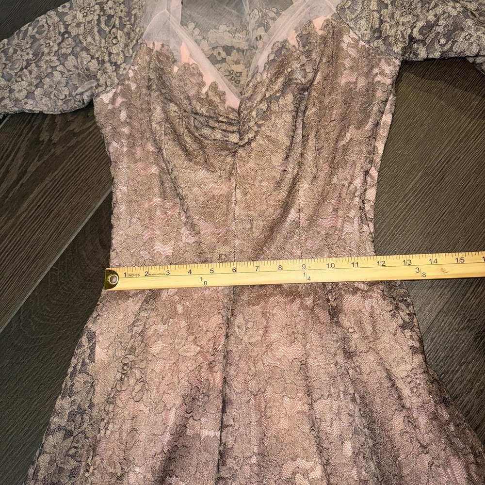 Vtg 1950s Emma Domb Pink Lace Party Dress Tea Fit & Flare Illusion Size XS *read - Picture 12 of 16